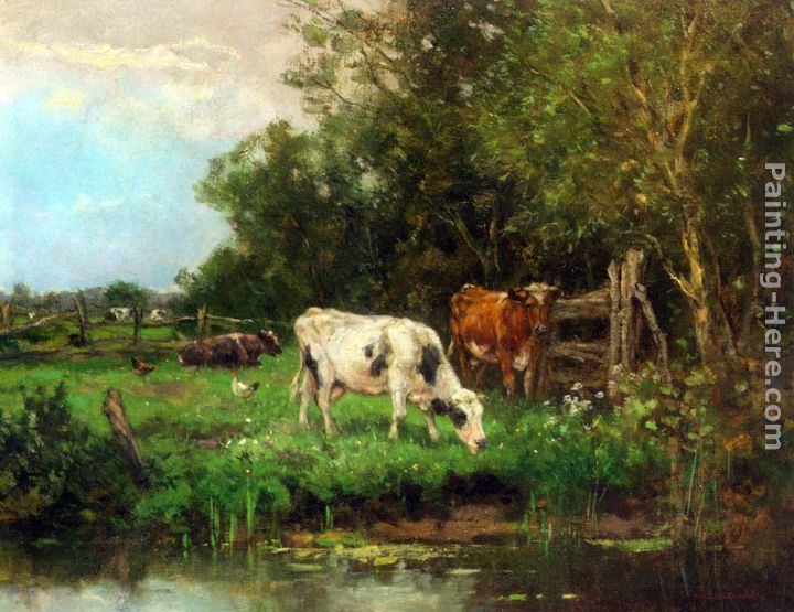 Johan Frederik Cornelis Scherrewitz Cows Watering In A Meadow